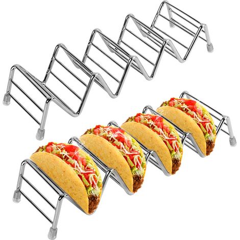 Set di 2 supporti per tacos in acciaio inox – per 8-10 tacos – antiruggine – 4-5 tacos ciascuno – guscio rigido e flessibile