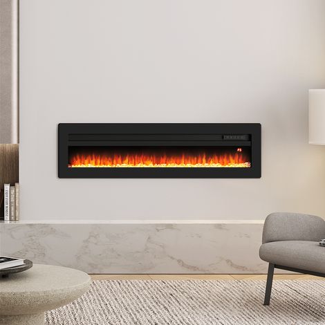 50 inch LED Electric Wall Fireplace 9 Flame Colours with Freestanding Leg, Black