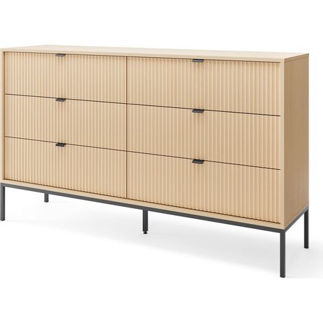 Cassettiera 154 cm, 6 cassetti, Nero, maniglie nere, gambe nere, 154 x 39 x 83 cm (1/5)