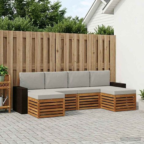 vidaXL Sofagarnituren 6 pcs Natürlich und Hellgrau Massivholz Akazie (1/5)