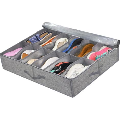 Organisateur à chaussures pliable sous lit, tissu non tissé étanche avec fenêtre transparente, spacieux et anti-poussière (1/4)