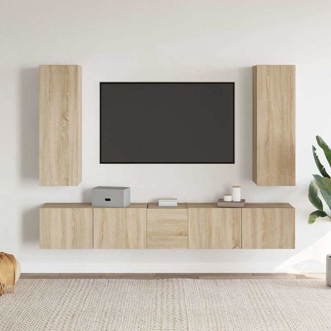 Set muebles de salón TV 5 pzas madera ingeniería roble