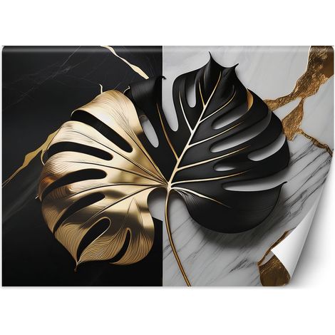 Papier peint monstera or et noir sur fond blanc et noir 400x280 (1/5)