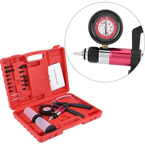 kit de Ventilation de Frein, manomètre Manuel Pompe à Vide testeur kit avec Adaptateur Liquide de Frein Outil de Remplacement système de Ventilation d'embrayage pour Voiture, Moto, Camion (1/5)