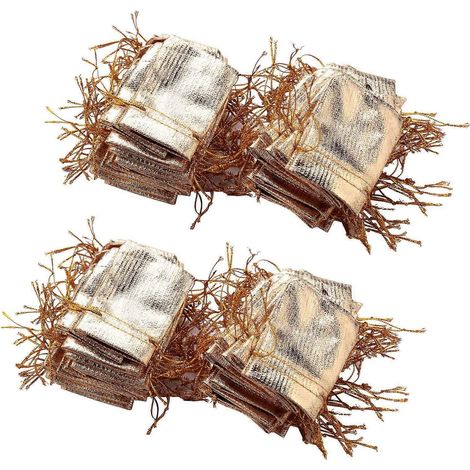 200 sachets cadeaux en organza doré, sachets cadeaux de Noël, sachets d'emballage cadeau, sachets à cordon (1/5)