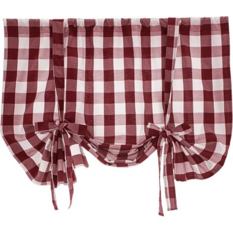 Rideau Romains - Tissu Lin - Motif Carreaux - Fente Pour Tringle - Occultation Partielle - Pour Fenêtre Cuisine Fermière - 60x120 cm (1/5)