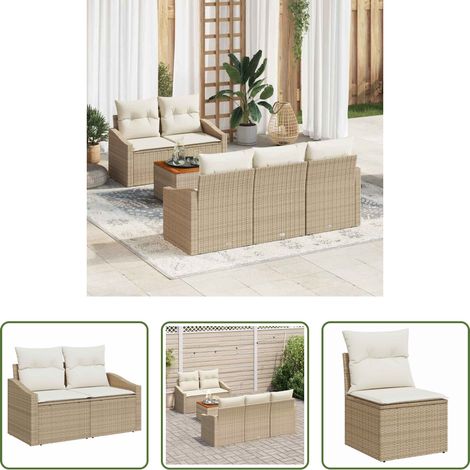 Gartentisch - Gartensofa-set mit Kissen 6 pcs Beige Poly-Rattan (1/5)