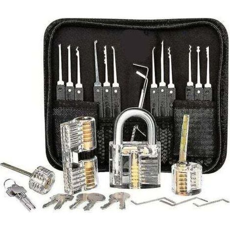 Kit de crochetage de serrure , kit de crochetage de serrure de 25 pièces, outils de pratique avec 3 serrures transparentesaj (1/3)