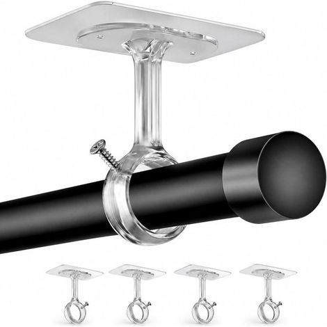 Soportes para barras de cortina - Soportes para barras - Para colgar cortinas - No requiere perforación - 4 piezas - Transparente (1/5)