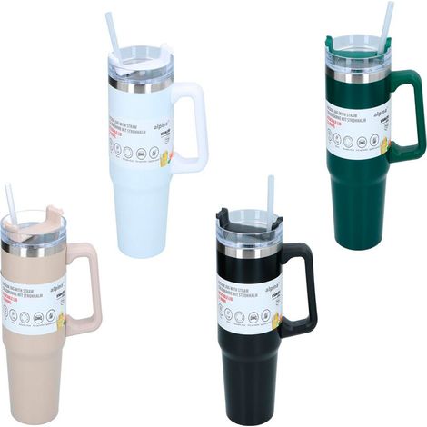 Tasse Thermo Avec Paille Réutilisable, 900 Ml, Couleurs Assorties