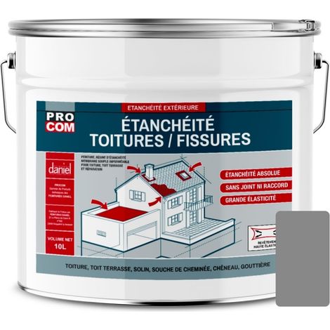 Peinture, résine d'étanchéité toiture, réparation tuiles, fissures, anti-fuites, décore, protège, plusieurs coloris PROCOM 888888 10 litres