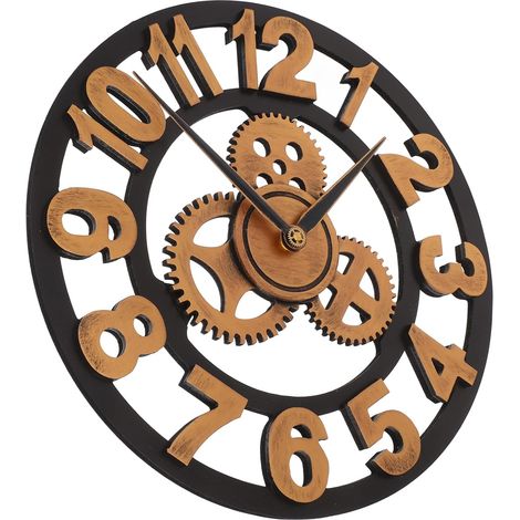 Horloge Murale Industrielle en Fer 40 Cm Chiffres Dorés Mouvement Silencieux Décoration Intérieure Salon Bureau Maison Style Steampunk (1/5)