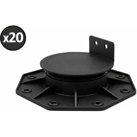 20 Stück Stelzlager höhenverstellbar 18-30 mm - Terrassenlager für Holz, WPC & Verbunddielen - Kunststoff Unterkonstruktion Terrassenbau - Schwarz