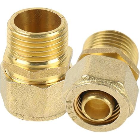Lot de 2 raccords à vis pour tuyau composite - 16 mm x 3/4 AG - Filetage extérieur - Raccord à vis pour raccord à bague de serrage pour tube composite multicouche DVGW