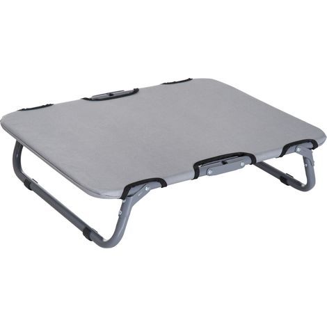 Cuccia pieghevole per cani da esterno, cuccia rialzata per cani di piccola taglia, lettino rinfrescante per animali con struttura in acciaio, ideale per il campeggio, 59 x 46 x 15 cm, grigio (1/4)