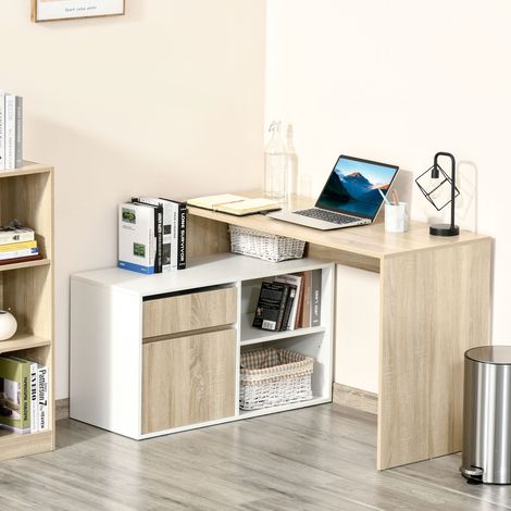 Bureau d’angle bureau d’angle ordinateur chambre bureau bureau économisant place en bois chêne - Couleur: Blanc