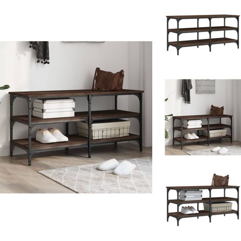 Banc à chaussures chêne marron 100x38,5x49 cm bois d'ingénierie - Banc Chaussure - Banc Entrée - Rangement Chaussures - Meuble Hall - Banc Coffre (1/5)