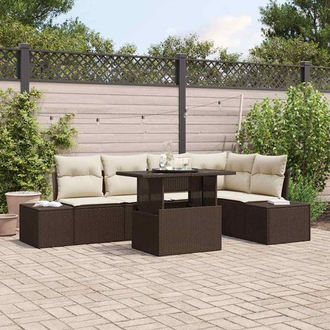 Conjunto de sofá de jardín 6 pcs Marrón Poliratán (1/5)