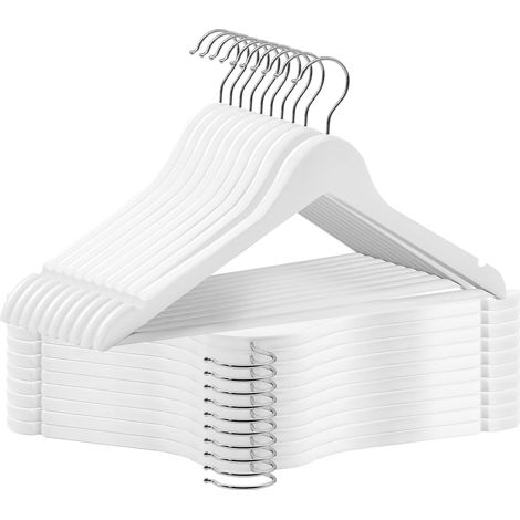 Set mit 20 stabilen und glatten Holzkleiderbügeln für Ihren Kleiderschrank, 360° drehbarer Haken, Schulterausschnitte, rutschfest, weiß (1/5)