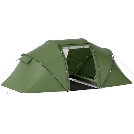 Tente tunnel pour 4 à 6 personnes, tente de camping avec porte, tapis de sol, imperméable 2000 mm, verte