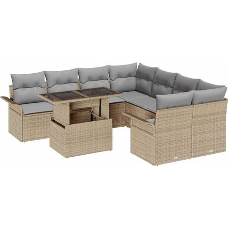 Maison Exclusive - Set Divano da Giardino 9 pcs Beige Rattan in Polipropilene