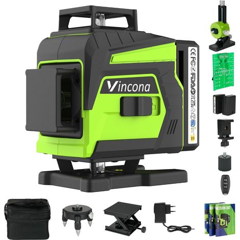 Niveau à bulle Laser 4 x 360 °, Laser à lignes croisées vert 16 lignes lasers de nivellement autonivelant, laser de ligne avec 2 x batteries (1/5)