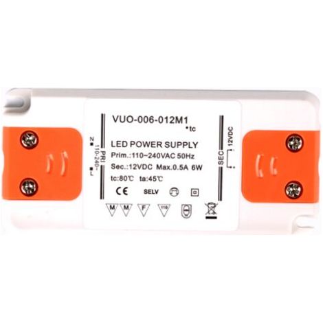 Transformateur d'alimentation LED - 6W, 12V DC, 0.25A - Tension constante pour les bandes LED et G4, MR11, MR16 Ampoules LED