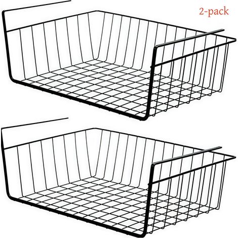Set mit 2 schwarzen Hängekörben für untere Regale, Unterschrankregale, Schiebekorb-Organizer, Küchen-/Speisekammerregale