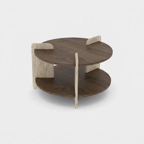 Table basse ronde avec étagère de rangement Oalla - Noyer (1/5)