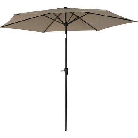 Happy Garden – Parasol droit rond 2,70m taupe – Mât aluminium Ø 38mm – Toile polyester 160g/m² – Système manivelle et inclinaison