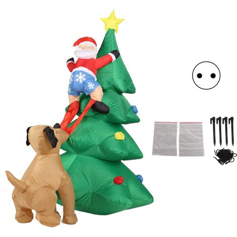 Sapin de Noël Gonflable - Arbre de Noël Extérieur avec Personnage Vieil Homme et Chien - Éclairage LED Intégré - 180 x 130 x 110 cm - Pour Jardin Cour Extérieure - 1 Pièce