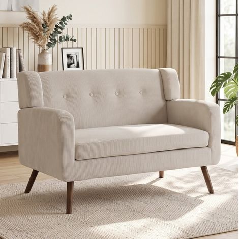MODFU – Divano 2 posti 118 cm in poliestere con schiuma e molle insacchettate, legno di hevea, carico 240 kg, 1 collo – Beige (1/5)