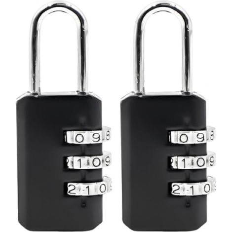 Lot de 2 Cadenas à Code 3 Chiffres, Sécurisé pour Casier Scolaire, Vestiaire Sport, Jardin & Portail - Noir