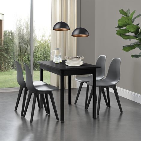 Set de 4 sillas de comedor Brevik diseño nórdico plástico 83 x 54 x 48 cm  - Gris y Negro [en.casa] (1/5)