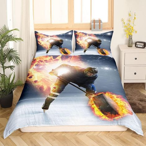 Eishockey Bettwäsche Set 200x200 cm mit 2 Kissenbezügen 80x80 cm, Mikrofaser