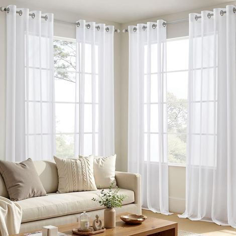 Lot de 4 voilages transparents à œillets en voile polyester transparent pour salon et chambre à coucher 140 x 260 cm (l x H) Blanc (1/5)