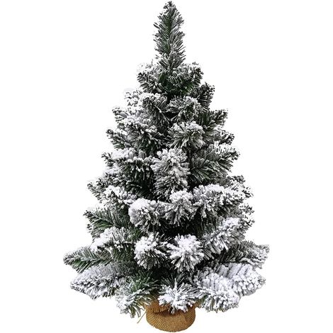 Albero Di Natale Pinetto Innevato 60 Cm Fogliame Folto e Realistico In PVC, Base In Juta Albero Di Natale Piccolo Da Appoggio (1/5)