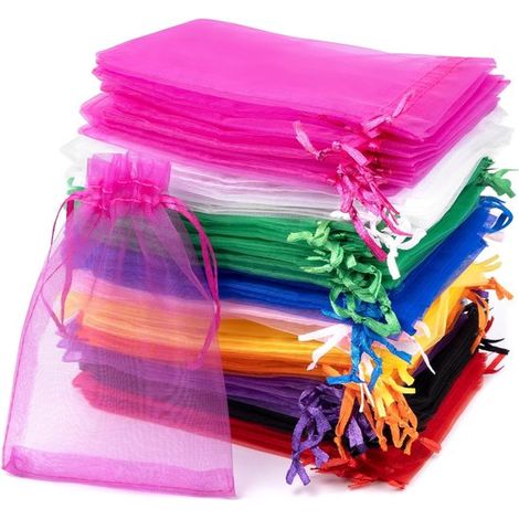 Schnellkauf 100 bunte Organzabeutel (10 x 15 cm) Organza Geschenktüten für Schmuck, Hochzeiten, Feste, Lavendel und kleine Geschenke (1/5)