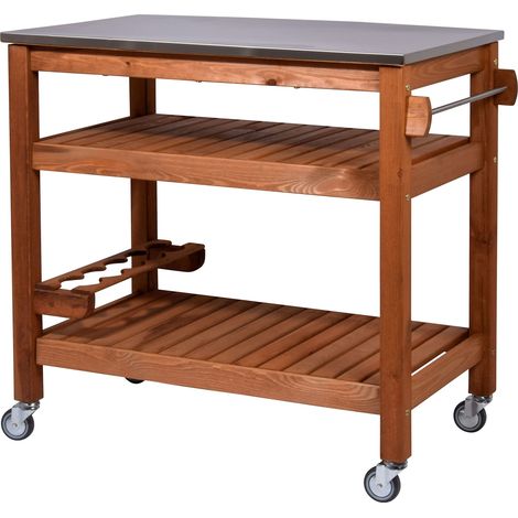 dobar® 35540FSCe - Tavolo multifunzione con carrello arrotolabile, in legno massiccio, con piastra in acciaio inox, 94 x 58 x 90 cm, colore: Marrone (1/5)