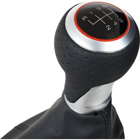 Pomo de cambio de marchas Audi A5 8T 07-16 NEGRO + PLATA 6 VELOCIDADES + POLAINAS NEGRAS CON ROSCA NEGRA