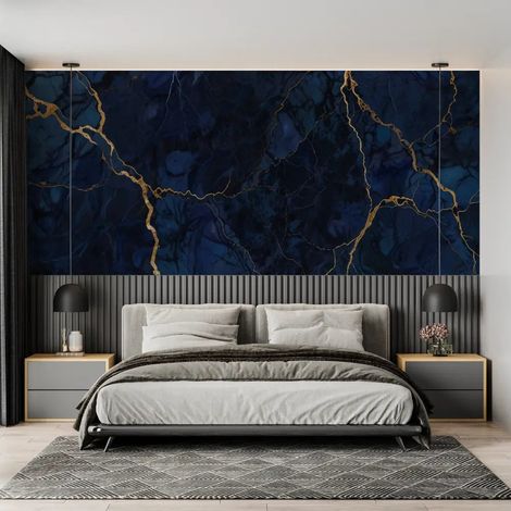 Papier peint pierre marbre bleu et or 1 - 150 x 250 cm (1/2)