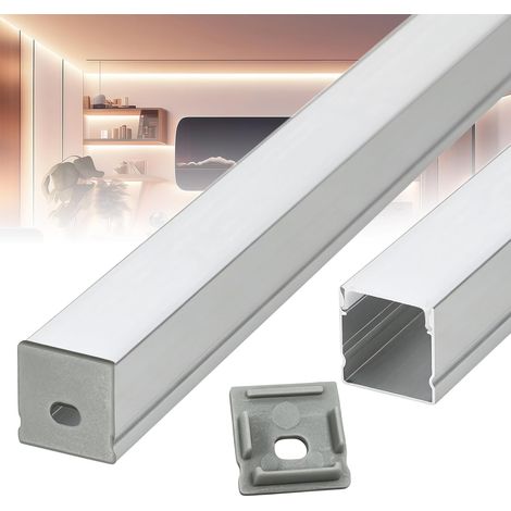 Profilé LED en aluminium 14 x 1 m (14 m), profilé en aluminium en forme de U avec couvercle, embouts et vis, convient pour bandes LED jusqu'à 15 mm, canal (1/5)