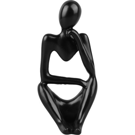 Statue Penseur Résine Abstraite, Figurine Style Thinker Noir pour Déco Bureau Salon Bibliothèque (1/5)