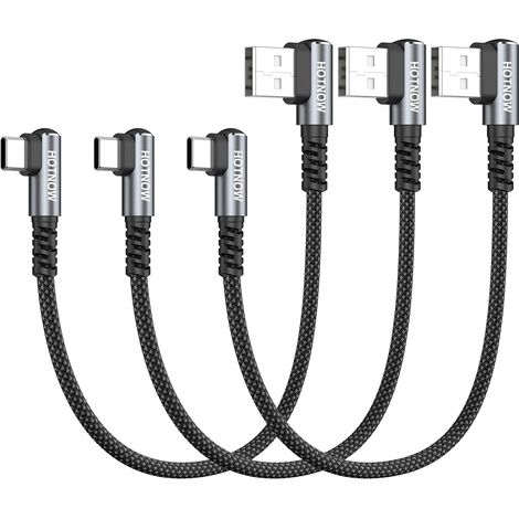 Cable USB vers USB C 30cm Lot de 3,90 Degrés Cable USBC Charge Rapide Court