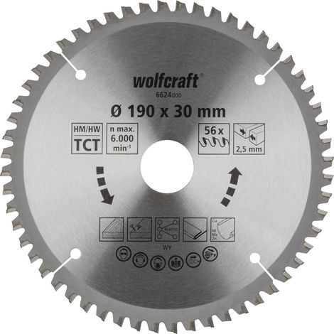 Wolfcraft Kreissägeblatt 190 x 30 mm 56 Zähne Crhrom Vanadium Kreissägeblatt (1/3)