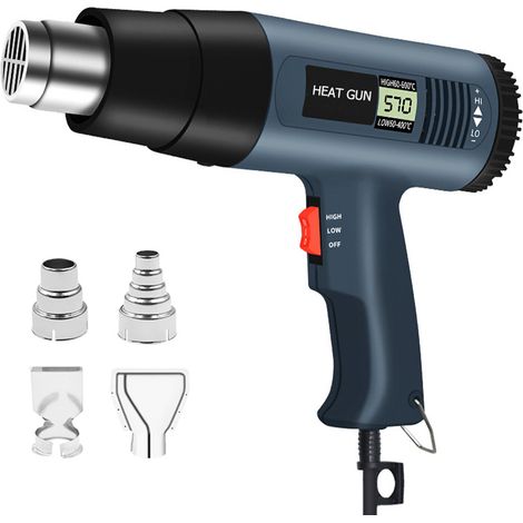 Profi-Heißluftpistole 2000W, Heißluftpistole mit LCD-Bildschirm, 2 Modi, variable Temperaturregelung (50℃-600℃) (1/5)
