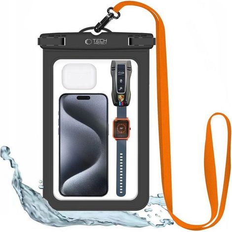Wasserdichte Smartphone-Hülle für Handys bis zu 8,9 Zoll – schwarz und orange