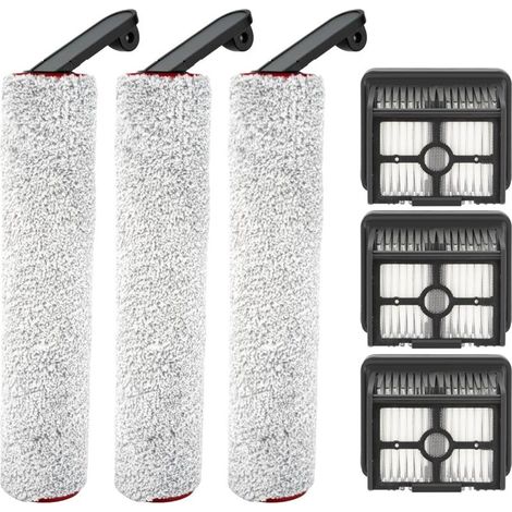 (6 pièces) H12 Pro rouleaux brosses de rechange et filtres HEPA pour les aspirateurs Dreame H12 Pro, H12 Dual sans fil humides et secs, 3 rouleaux brosses, 3 filtres HEPA, kit d'accessoires (1/5)