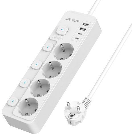 Power Strip with 4 Outlets, Individual Switch, 4 USB Ports, and 2M Charging Cable for Home or Office (1/5)