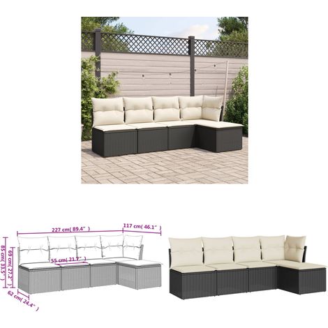 5-tlg. Garten-Sofagarnitur mit Kissen Schwarz Poly Rattan - Gartenmöbel Set - PE-Rattan Möbel - Outdoor Sofa - Lounge Set - Esszimmergarnitur - Home & Living (1/3)
